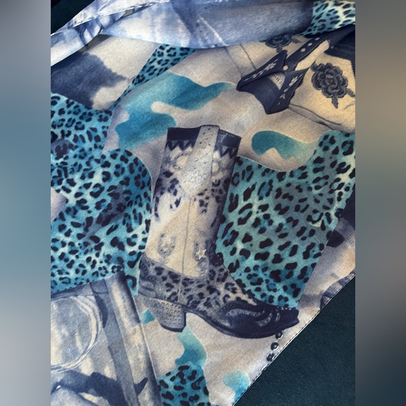 Vintage Blue Cowgirl and Leopard Print Scarf, made in Italy - Picture 2 of 9